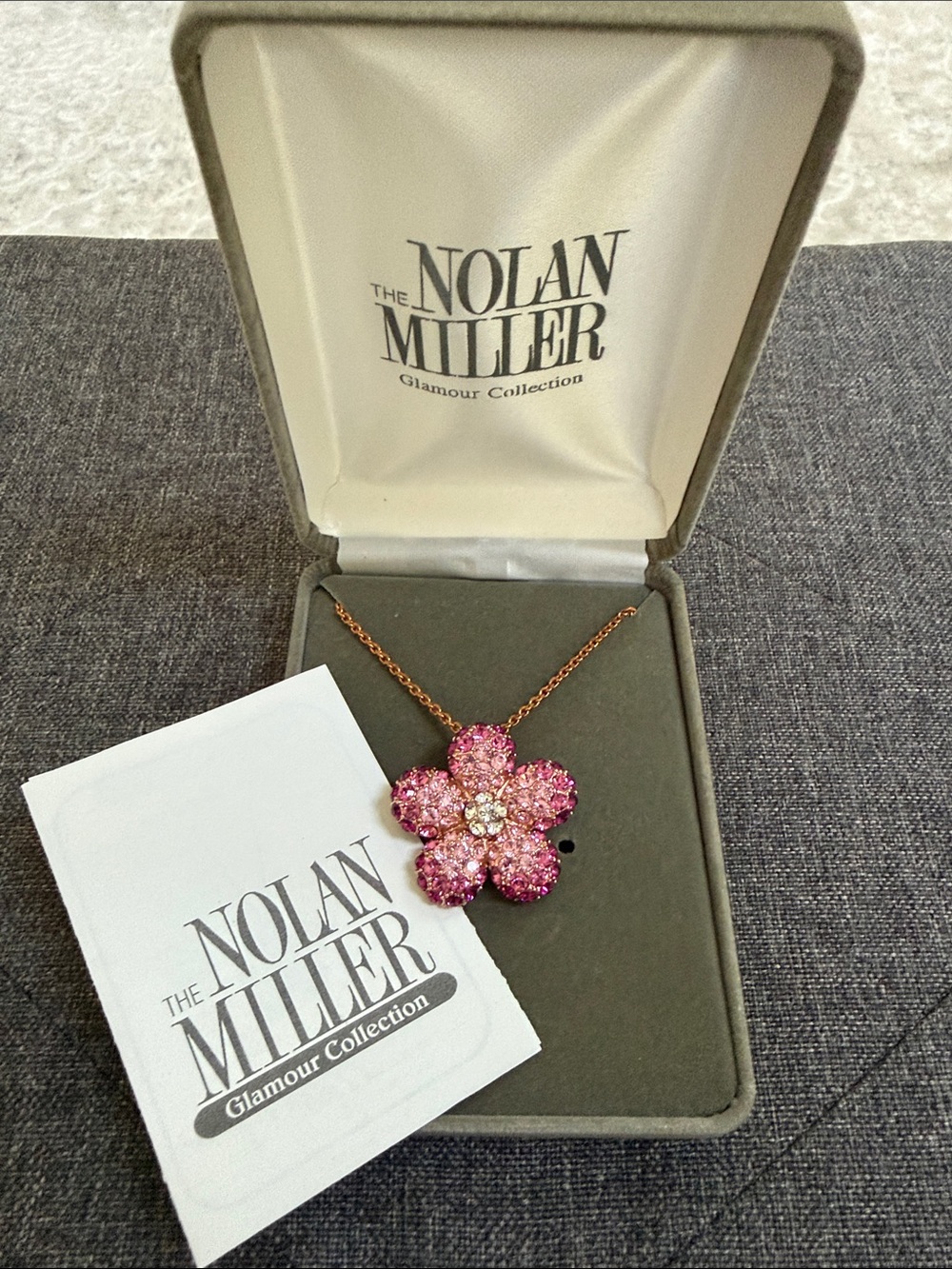 Nolan Miller Rose-Gold Chain with Pink Crystal Flower Pendant